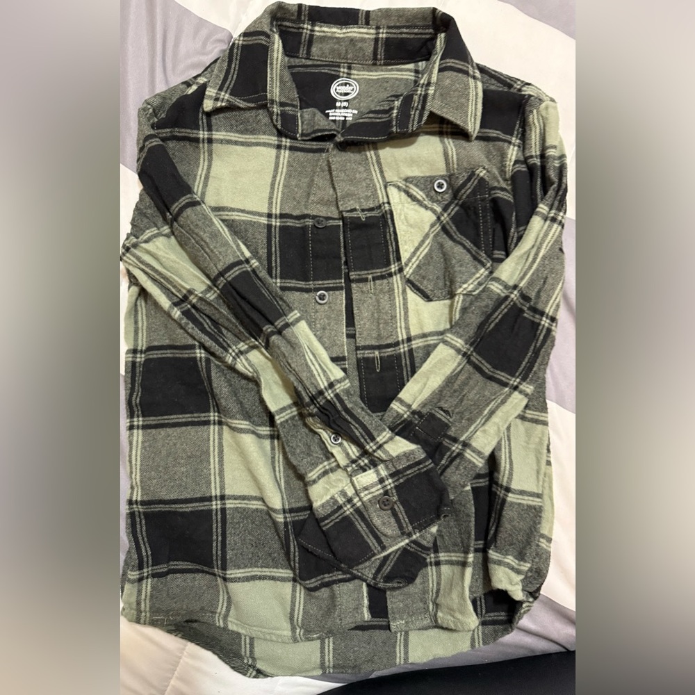 Wonder Nation Kids Plaid Button Down Shirt - Black and Green